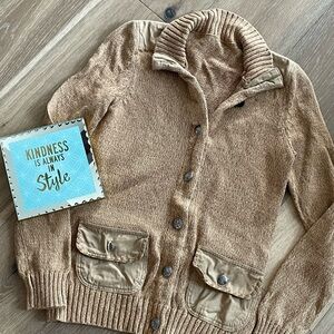 Ralph Lauren Jeans Co Y2K 90s Tan Cotton Cardigan Sweater Concho Buttons Vintage